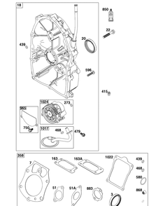 Crankcase Cover/Sump Group Diagram and Parts List for 61G477-0008-J1  Briggs and Stratton Engine